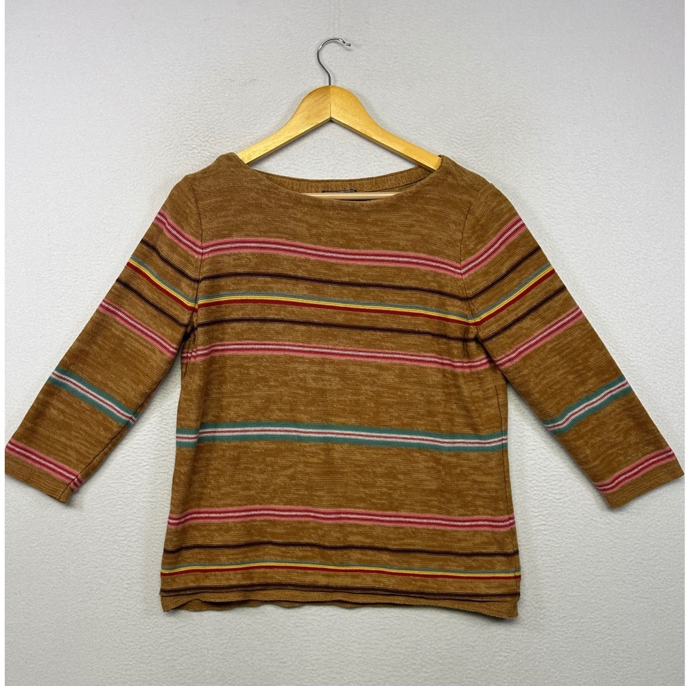 Boho American Living Womens XL Brown Multi Striped Cotton 3/4 Sleeve Knit Top
